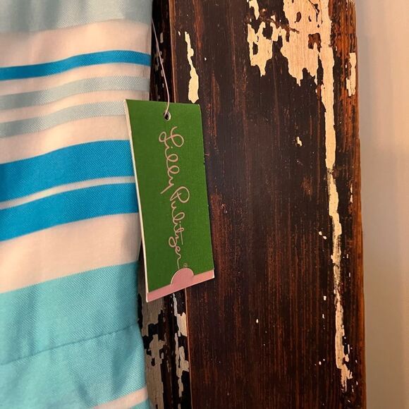 NWT Lilly Pulitzer Blossom strapless party dress. Turquoise wrapping stripe. 2. - Picture 4 of 9